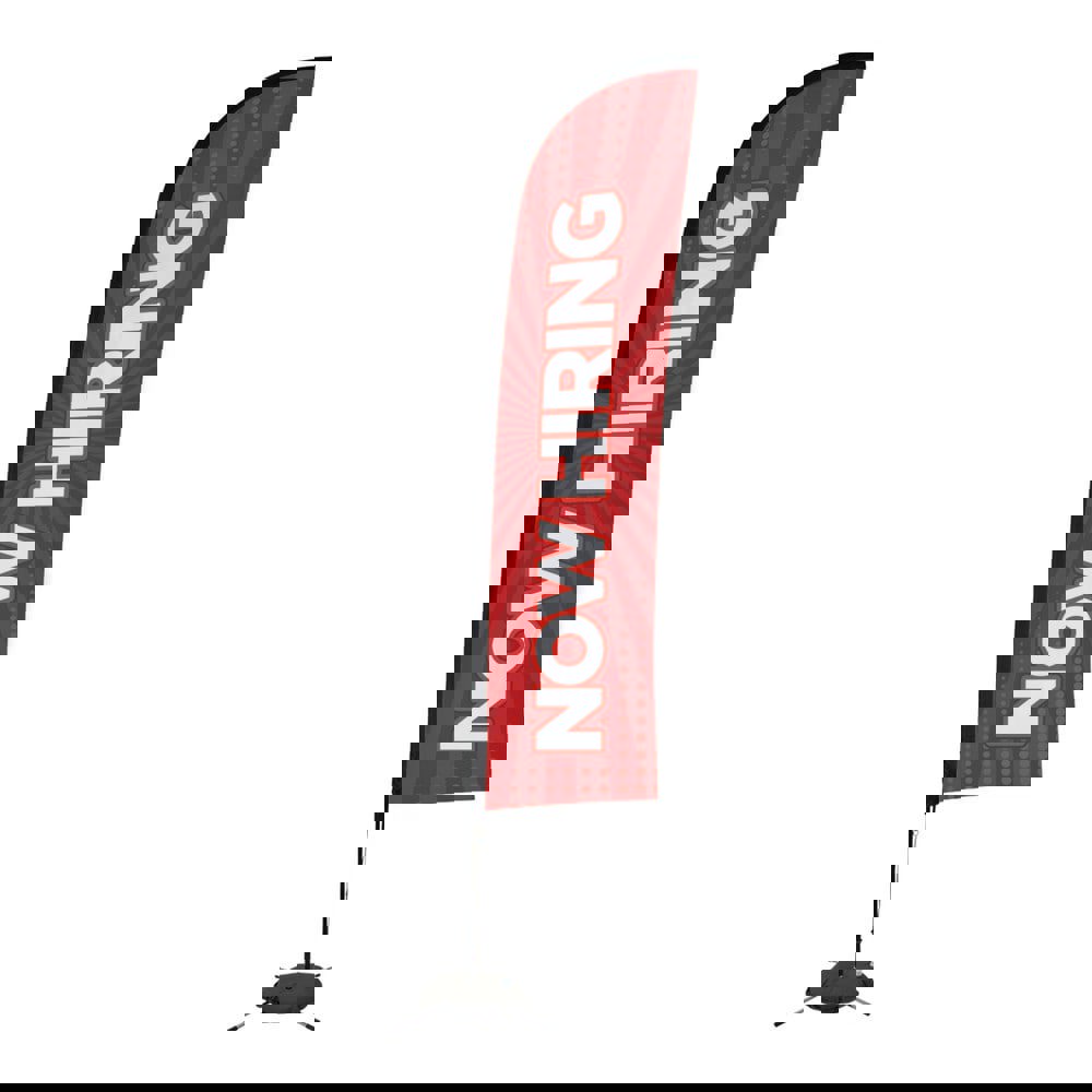 Safety Signs; Family: Architectural Sign ; Sign Type: General Information ; Sign Header: None ; Legend: Now Hiring Red Burst ; Message/Graphic: Message & Graphic ; Graphic Type: Message Only